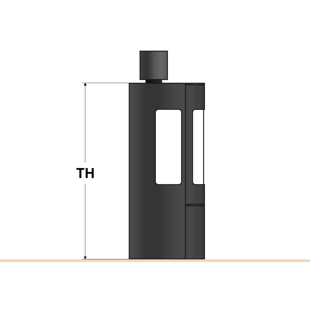 Illustration of standard pipe dimension 200 mm top mounted